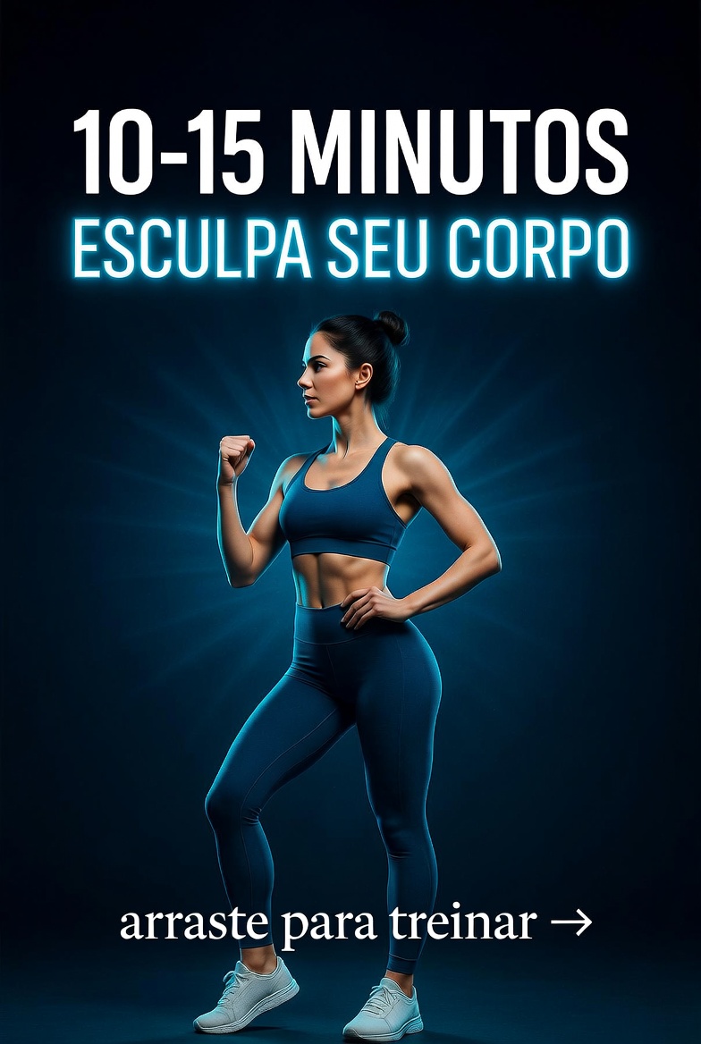 Mulher com roupa esportiva pronta para iniciar uma sequência curta de exercícios
